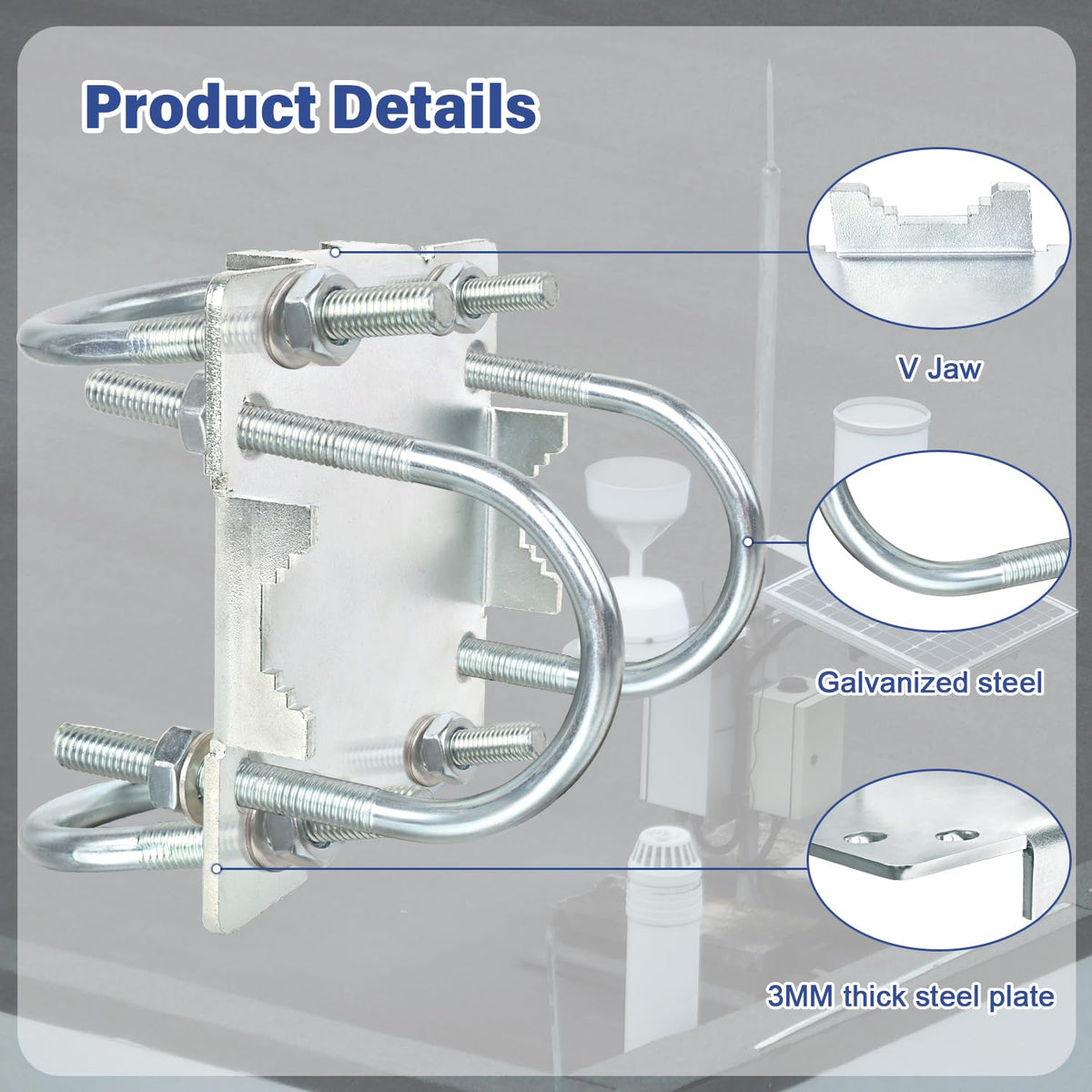 MOOKEERF used on rooftop antenna showing secure 90-degree mast junction for stable signal support