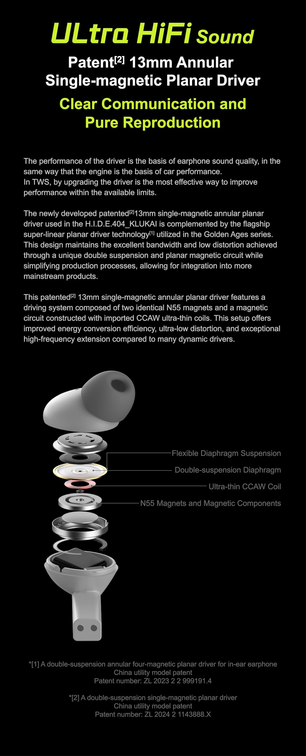 Moondrop KLUKAI charging case with contents indicating long total playback battery life