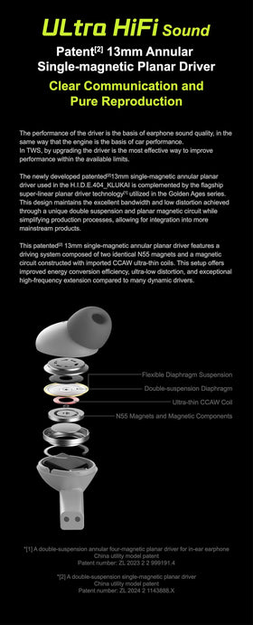 Moondrop KLUKAI charging case with contents indicating long total playback battery life