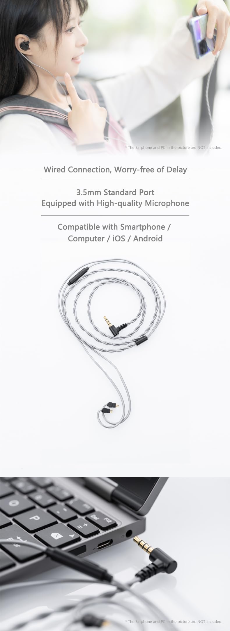 Moondrop MC1 cable texture and reinforced strain relief for long-lasting durability
