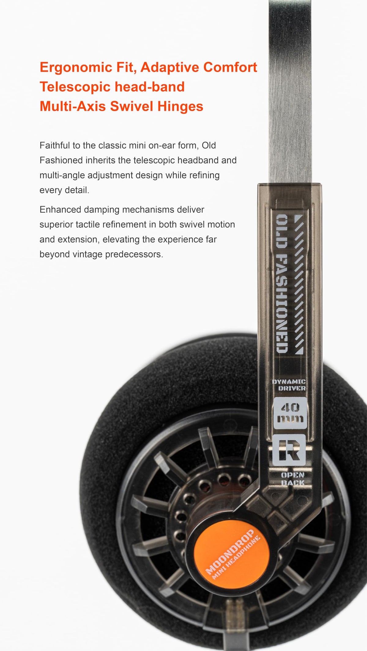 Moondrop Old Fashioned headband adjustment demonstrating telescopic fit benefit