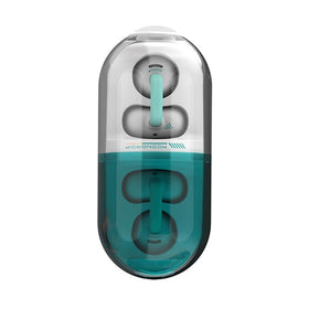Moondrop Pill transparent capsule detail revealing retractable earbuds and mechanical design