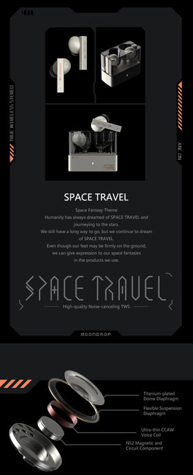 Moondrop Space Travel earbud close-up showing shallow-fit nozzle and smooth finish for comfort