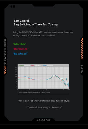 Moondrop Space Travel MOONDROP Link app screen showing bass preset options for sound tuning