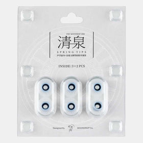 Moondrop front packaging showing three pairs of spring tips and benefits