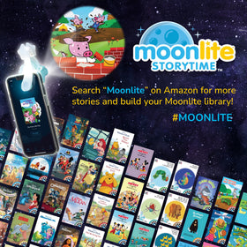Moonlite portable kid projector ready for travel and reading.