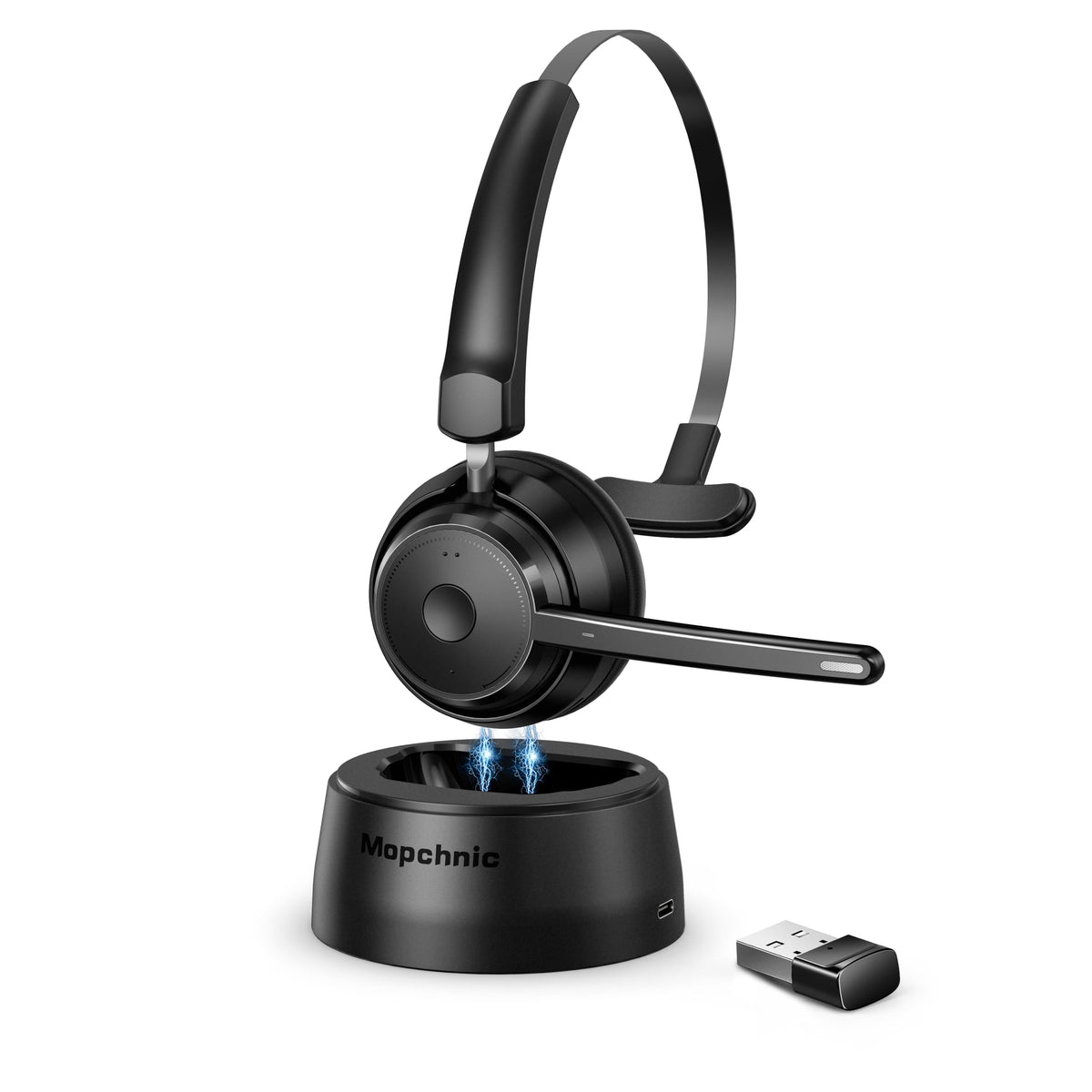 Mopchnic Bluetooth headset with AI noise-canceling mic for clearer calls