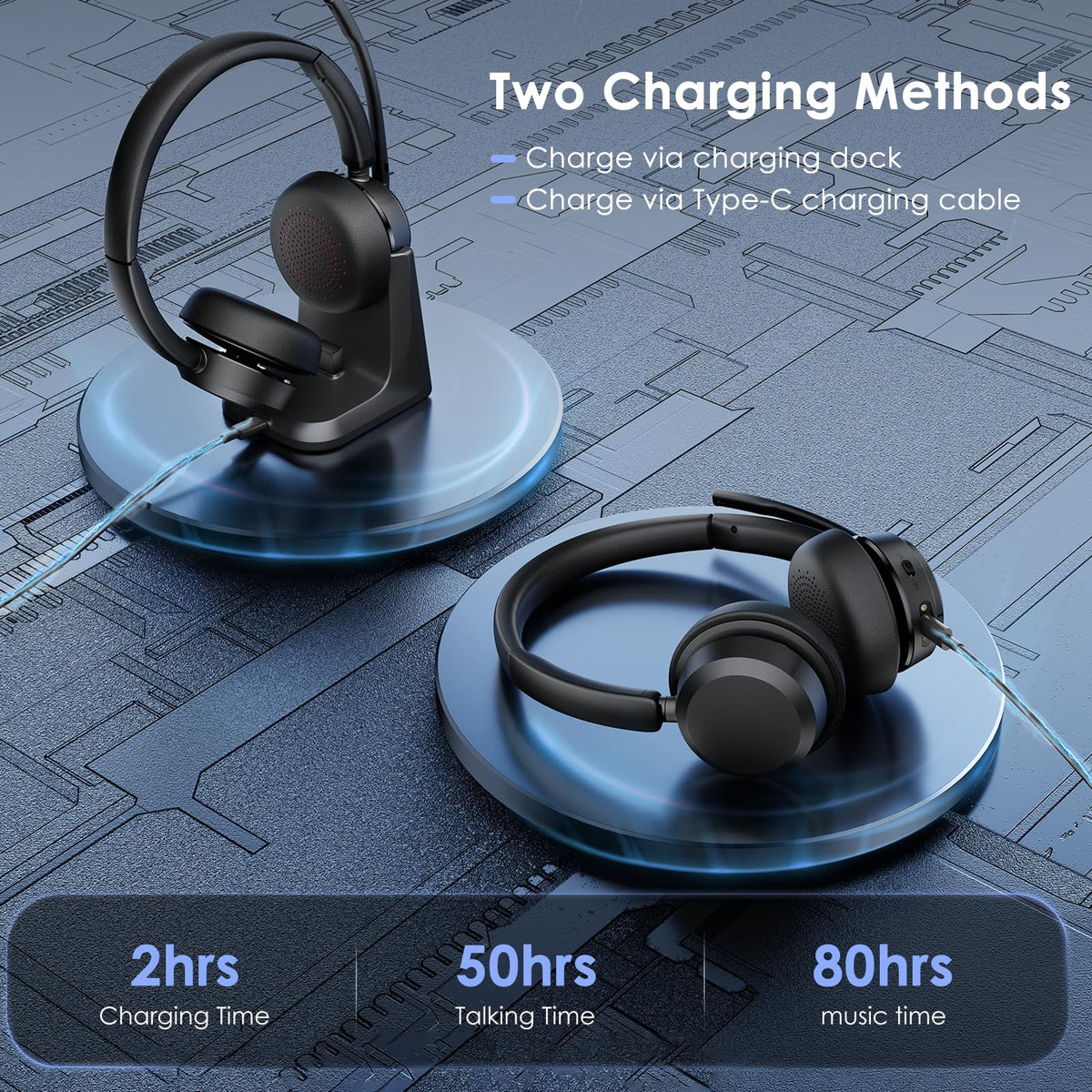 Mopchnic headset dual-device connection display illustrating seamless pairing.