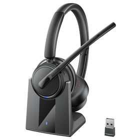 Mopchnic wireless headset front view with noise cancelling for clearer calls.