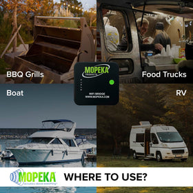 Mopeka bridge next to smartphone showing compact size and portability benefit