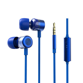 MORMOQUE EP-06 blue earphones front view for comfortable listening on the go.