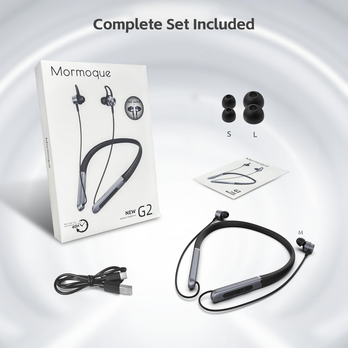 MORMOQUE neckband headphones with IPX5 waterproof rating for sweat and rain protection