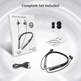 MORMOQUE neckband headphones with IPX5 waterproof rating for sweat and rain protection