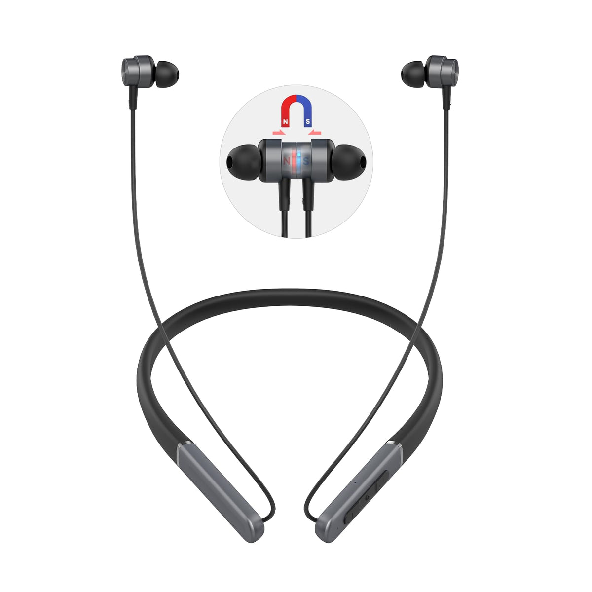 MORMOQUE neckband headphones with magnetic switch for easy on-off and tangle-free storage