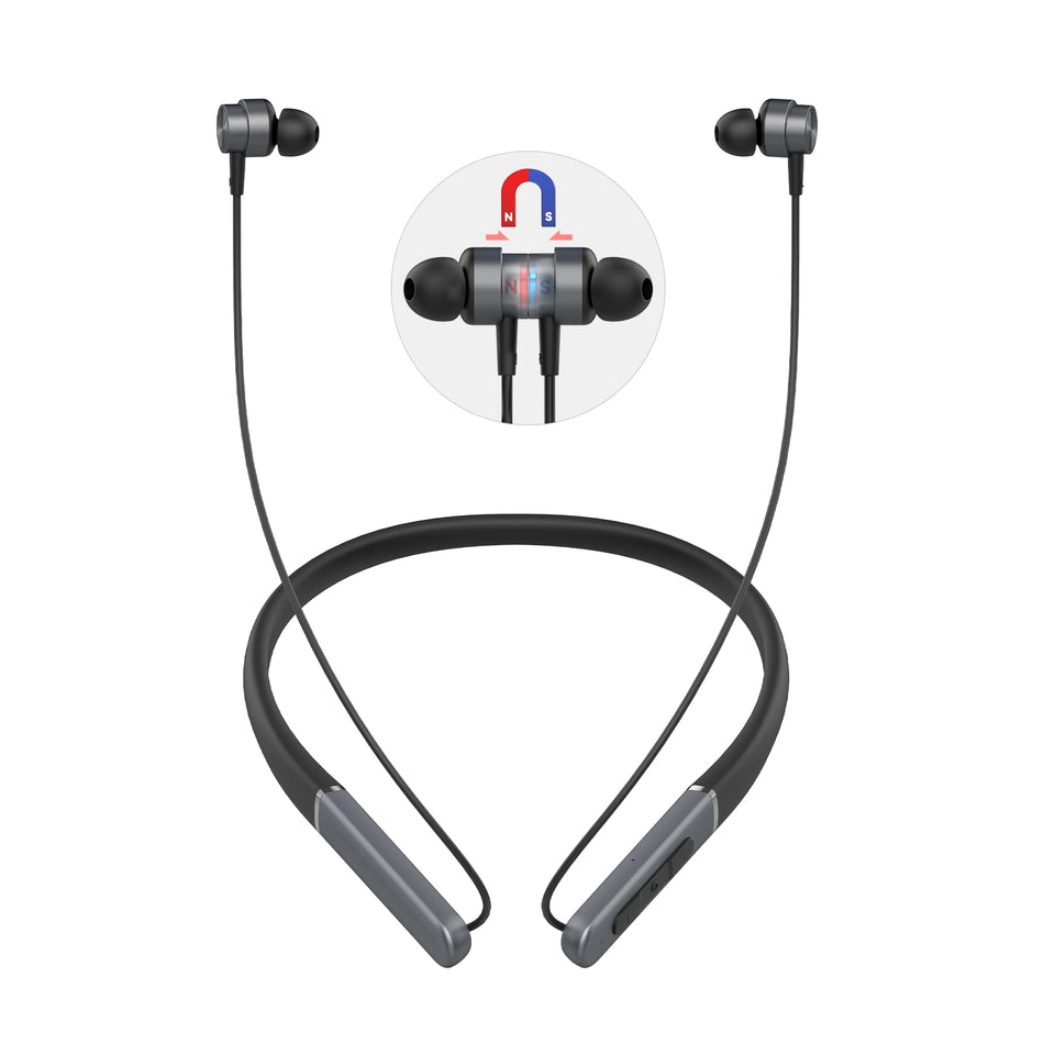 MORMOQUE neckband headphones with magnetic switch for easy on-off and tangle-free storage