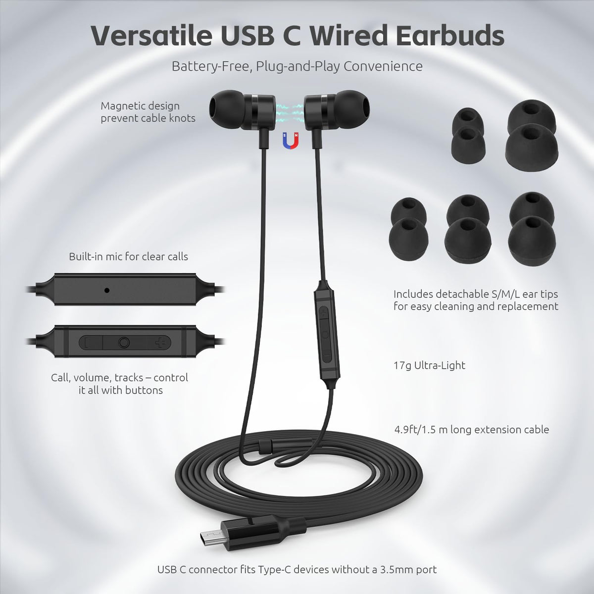 MORMOQUE USB-C headphones 10mm drivers delivering rich bass and clear highs.