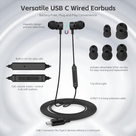 MORMOQUE USB-C headphones 10mm drivers delivering rich bass and clear highs.