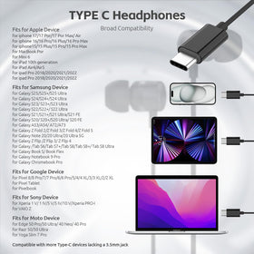 MORMOQUE USB-C headphones built-in microphone and controls for hands-free calls.