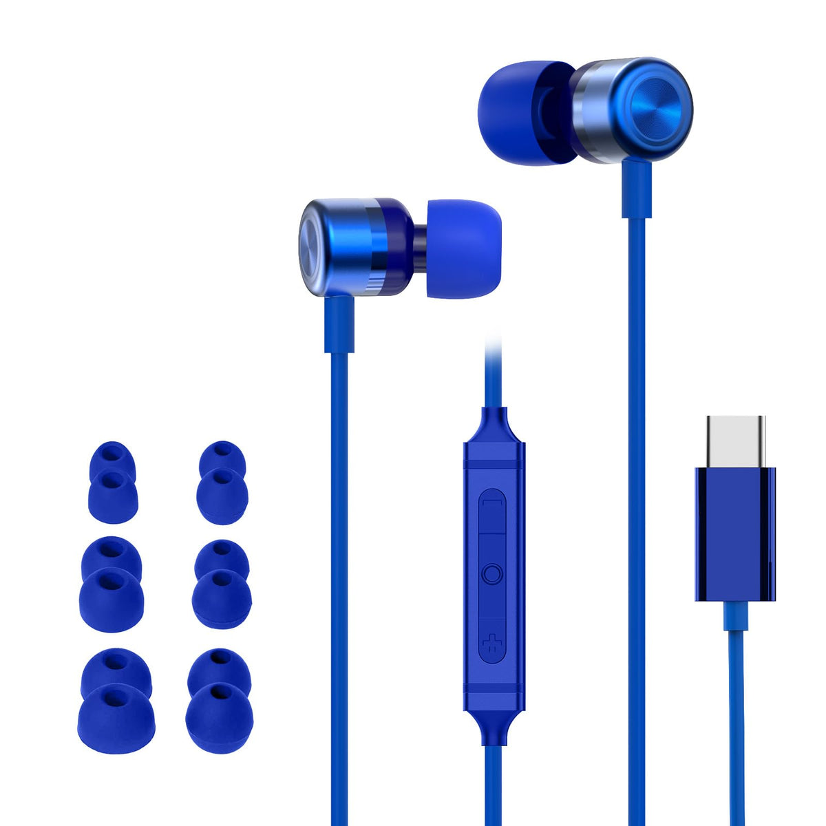 MORMOQUE USB-C headphones blue front view suitable for all-day wear.