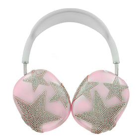 MORWLAT AirPods Max case with pink stars and glittering rhinestones for stylish protection.