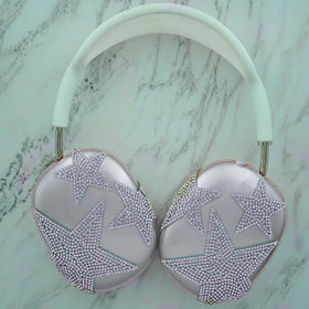 MORWLAT purple star design complements AirPods Max for a cohesive look.