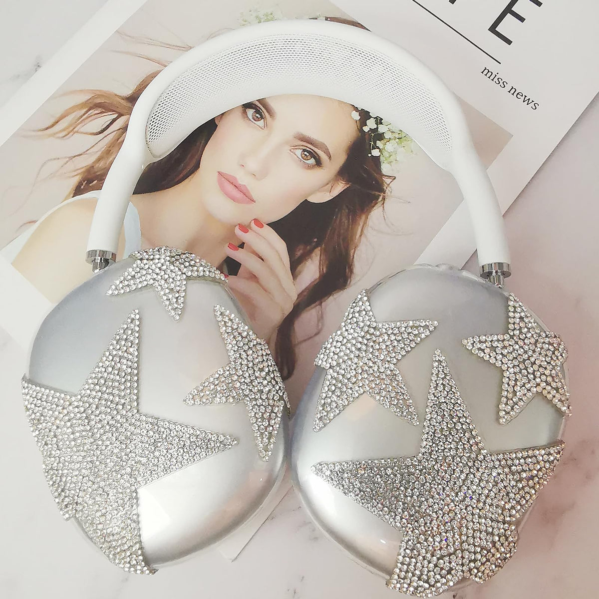 MORWLAT close-up of rhinestone stars highlighting sparkle and style