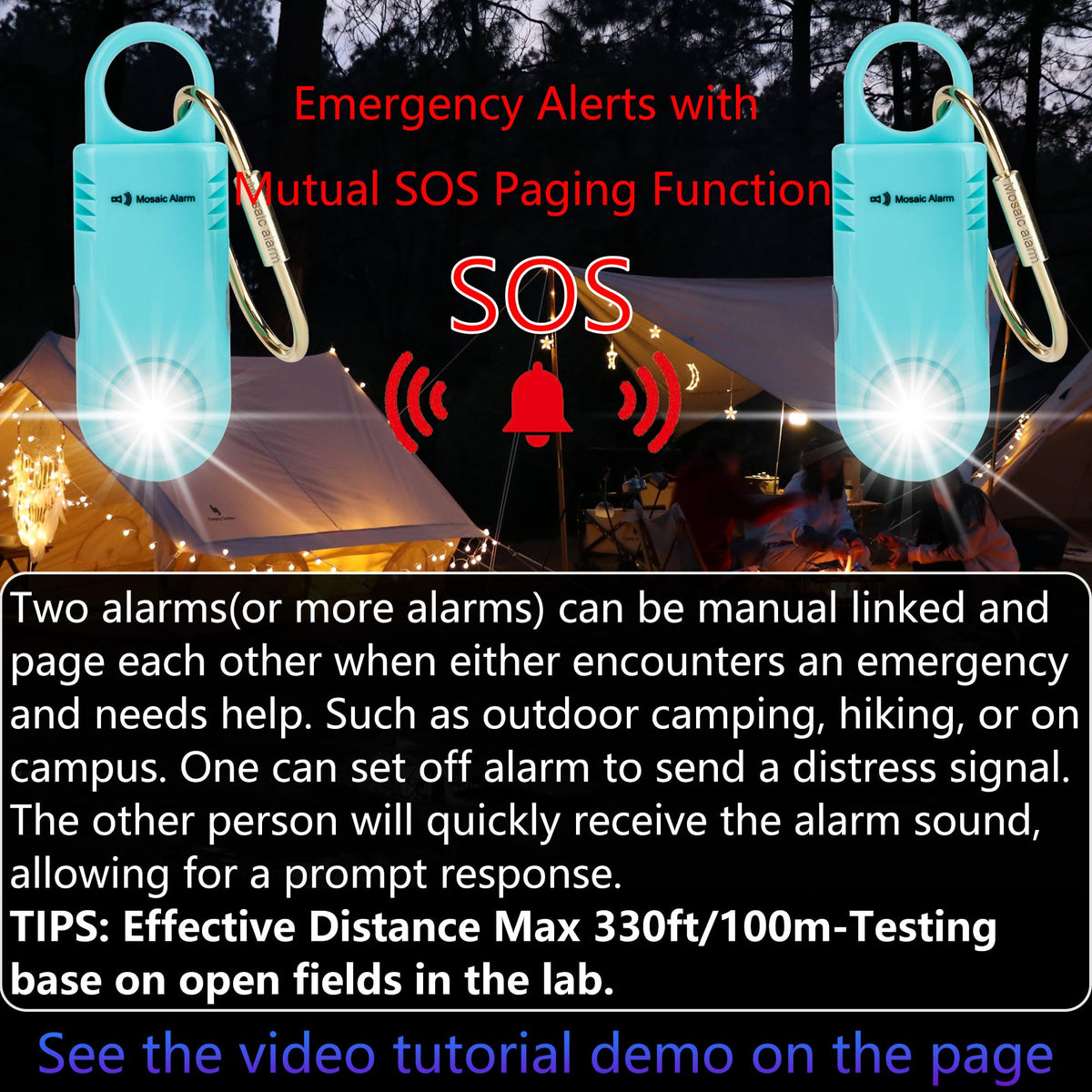 Mosaic Alarm built in flashlight illuminates dark paths and parking lots.