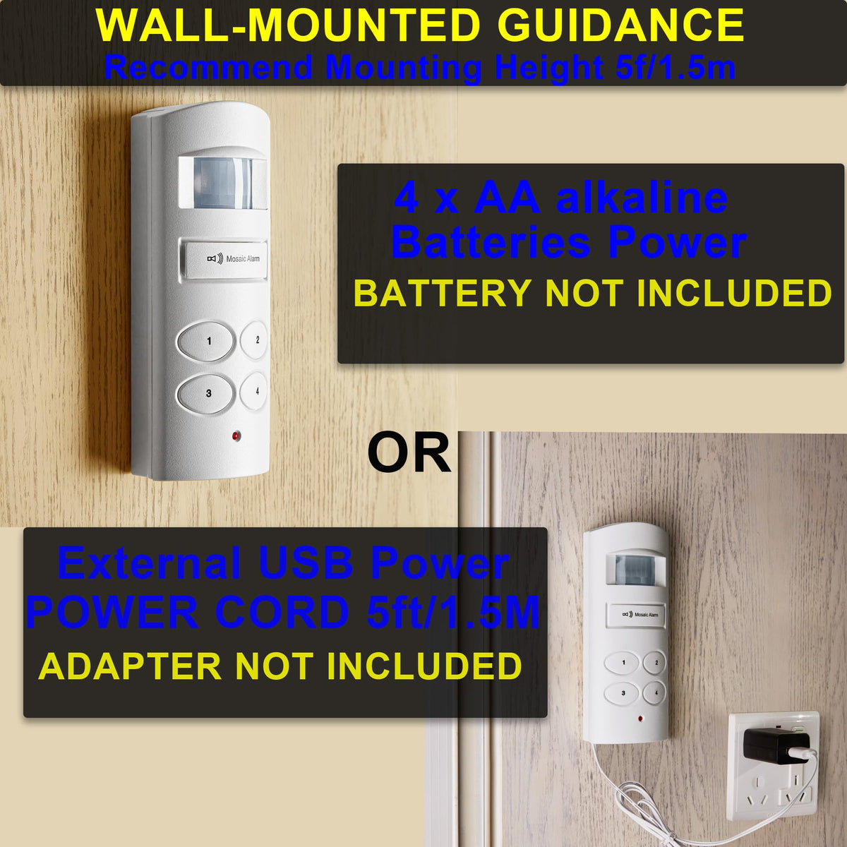 Mosaic Alarm detection range 20-26ft and 120-degree view.