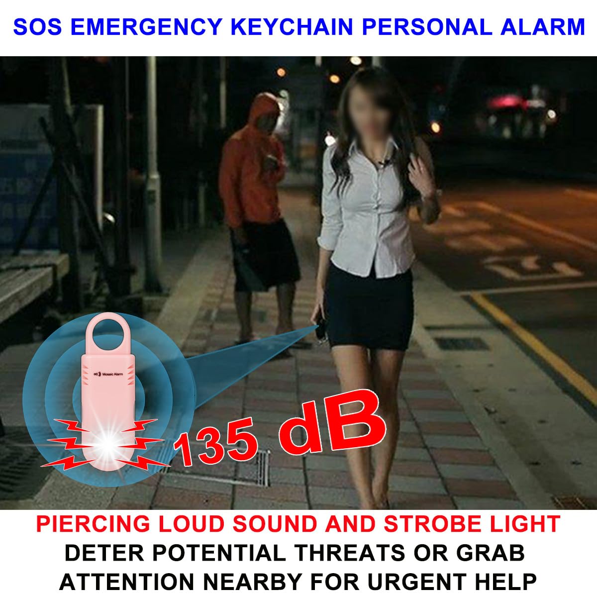 Mosaic Alarm non-slip grip SOS keychain for secure handling.