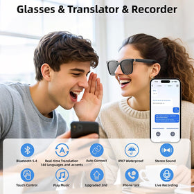 Moscrea Smart Glasses meeting or travel companion with translation and AI features.