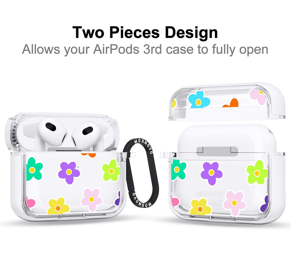 MOSNOVO AirPods 3 case with metal ring for easy access and secure carry.