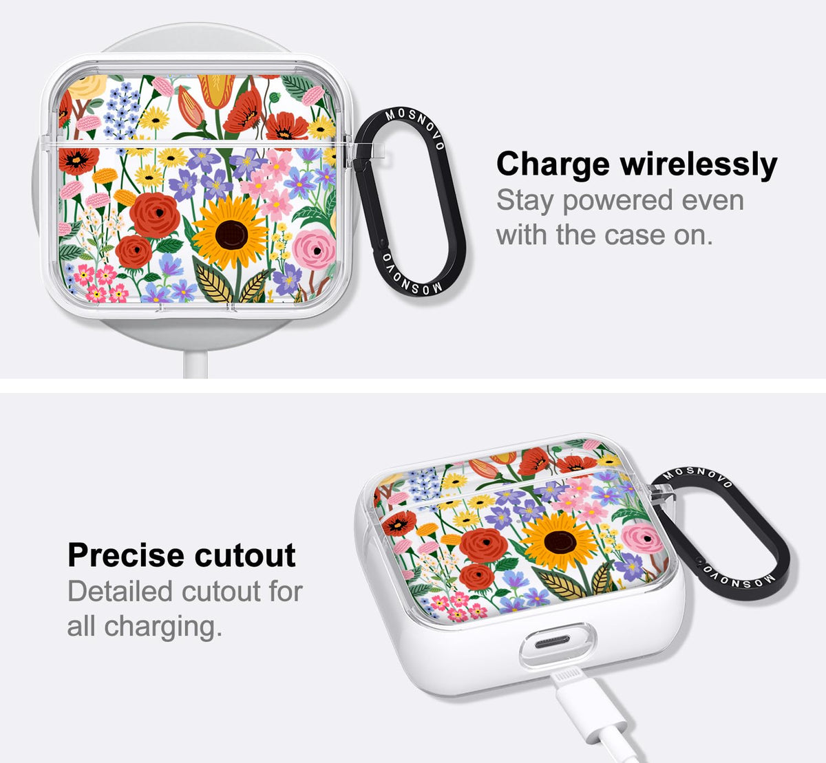 MOSNOVO AirPods 3 Wireless-Charging Friendly Case supports charging with case on.