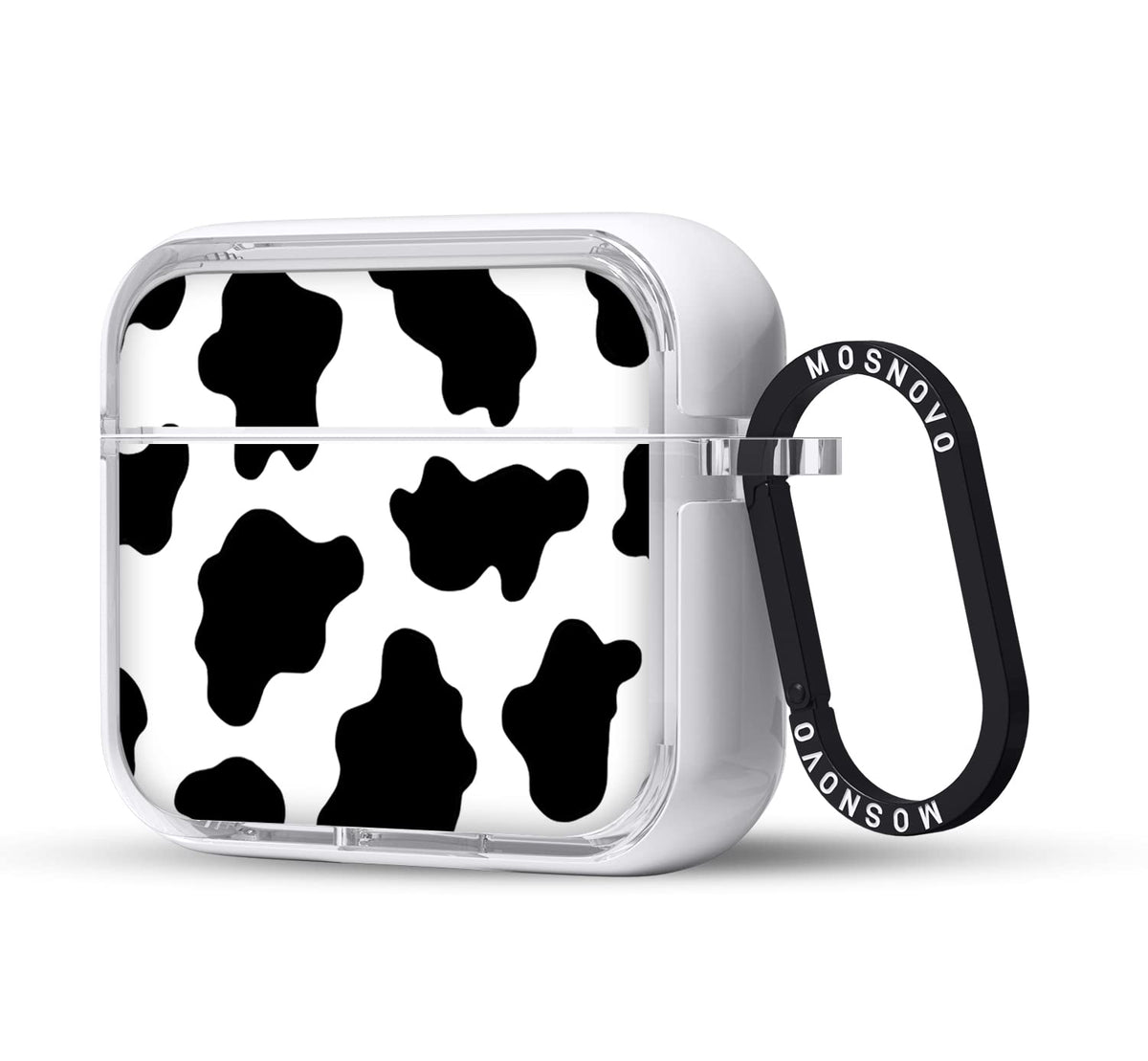 MOSNOVO AirPods 3rd Gen cow-print case front view with stylish, scratch-resistant protection.