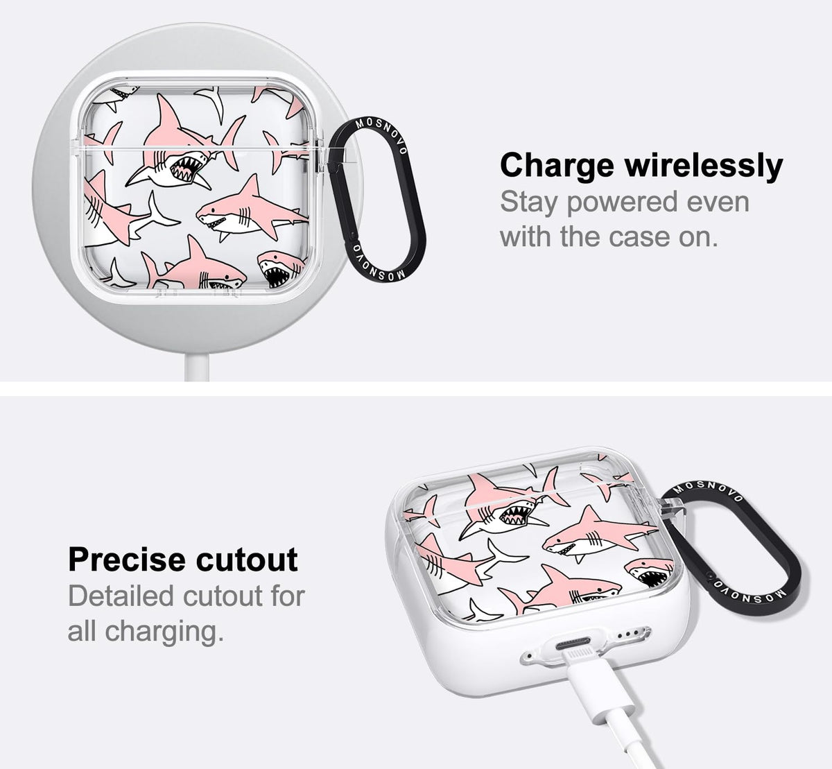MOSNOVO AirPods 4 case clear dual-layer material resists yellowing.