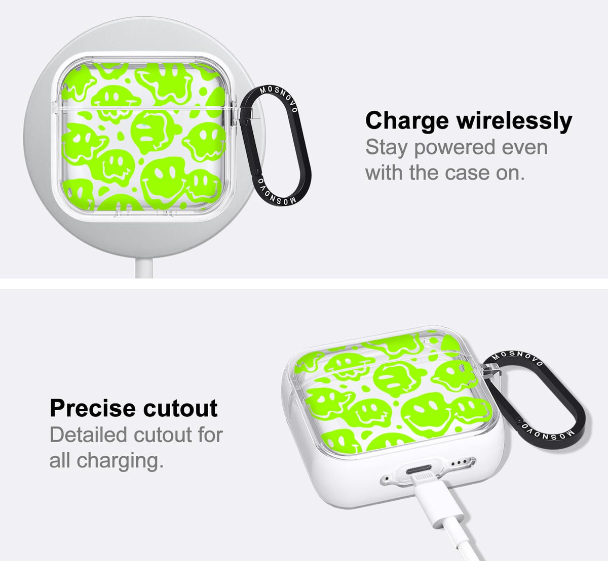 MOSNOVO distorted green smiles AirPods 4 case adds bold protection