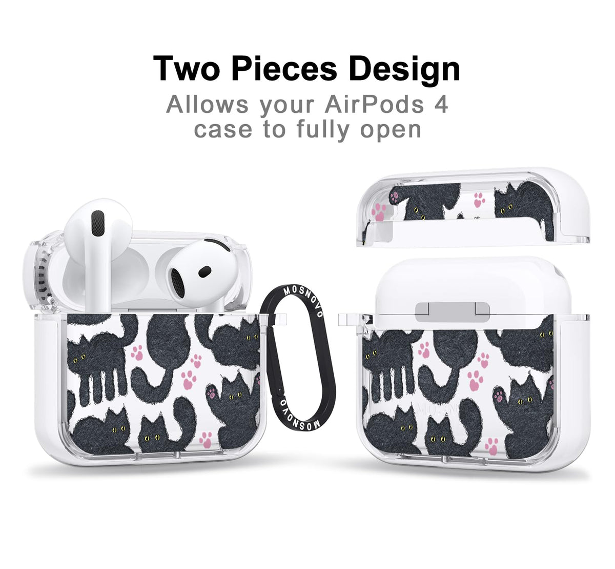 MOSNOVO AirPods 4 case featuring a luxe metal ring for quick access.