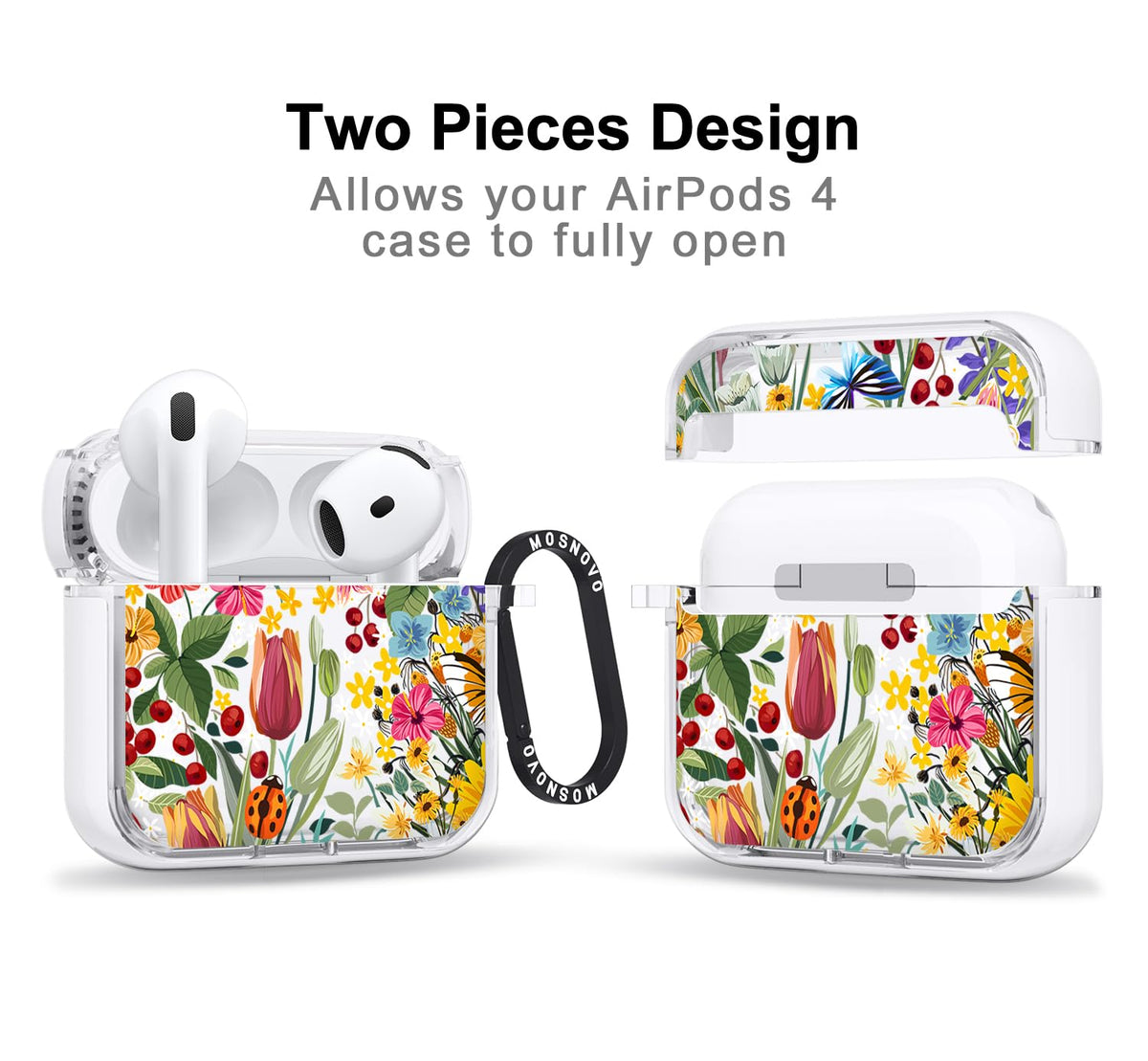 MOSNOVO AirPods 4 case featuring a luxe metal ring for easy access