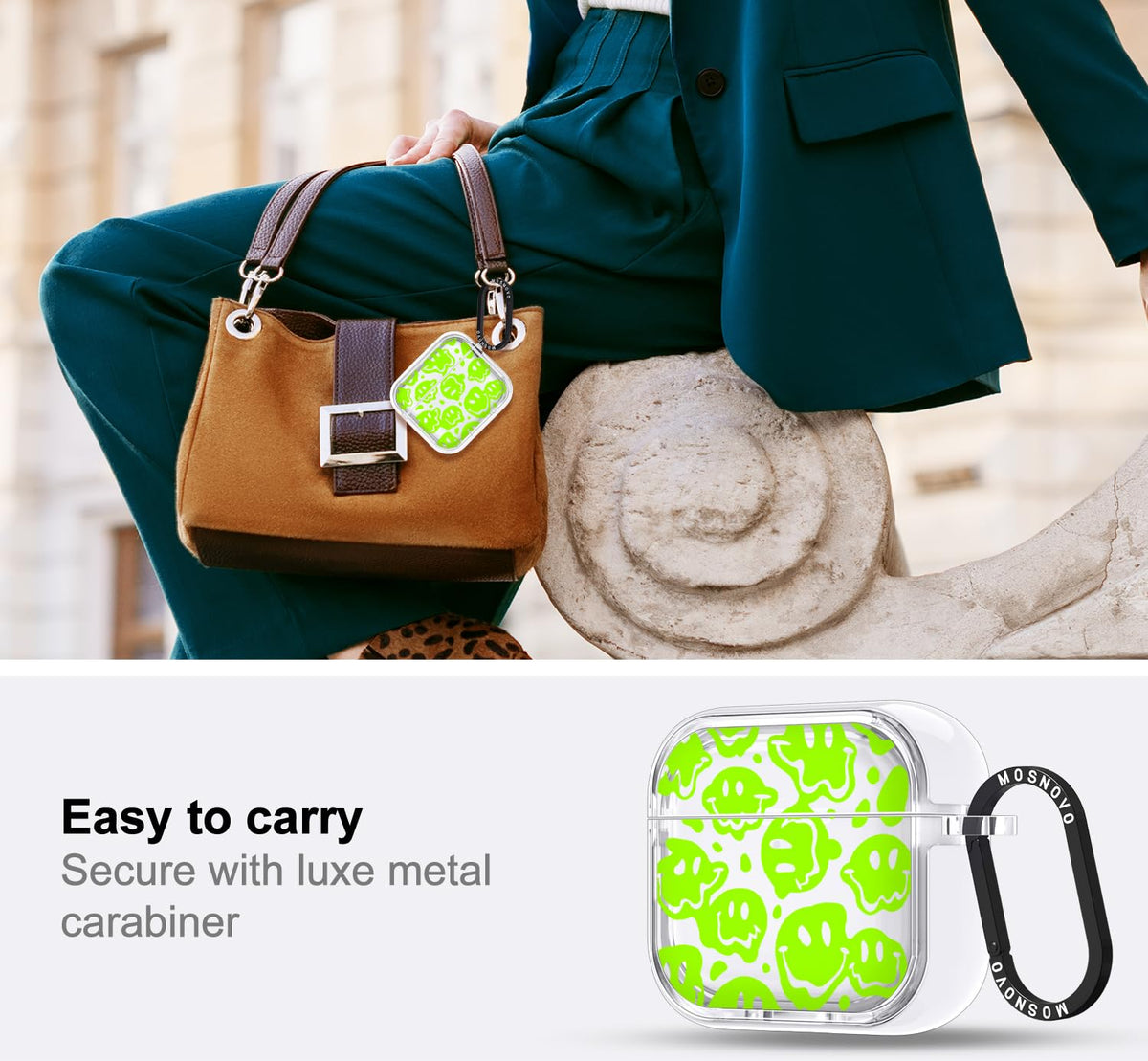 Premium MOSNOVO metal ring attached to AirPods 4 case for easy access