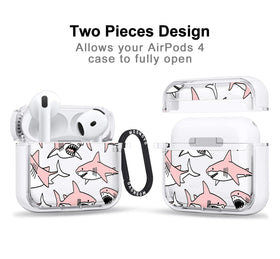 MOSNOVO AirPods 4 case pink sharks, back view, clear look and scratch resistance.