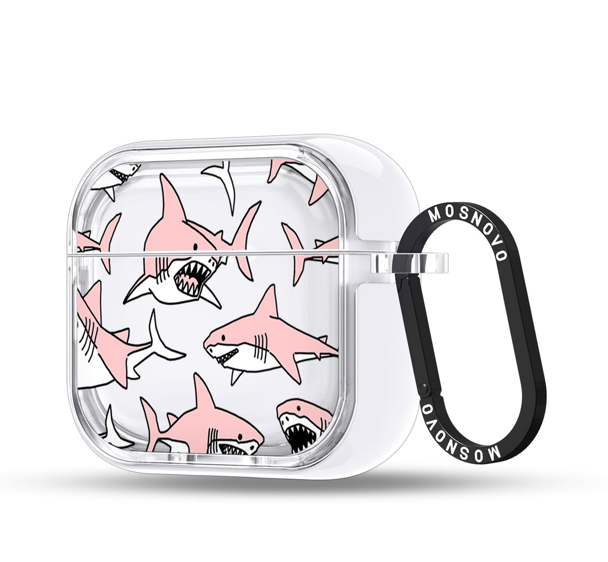 MOSNOVO AirPods 4 case pink sharks, front view, stylish protection.