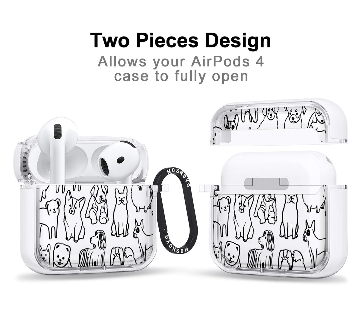 MOSNOVO AirPods 4 case, side view, yellowing-resistant clarity preserved.