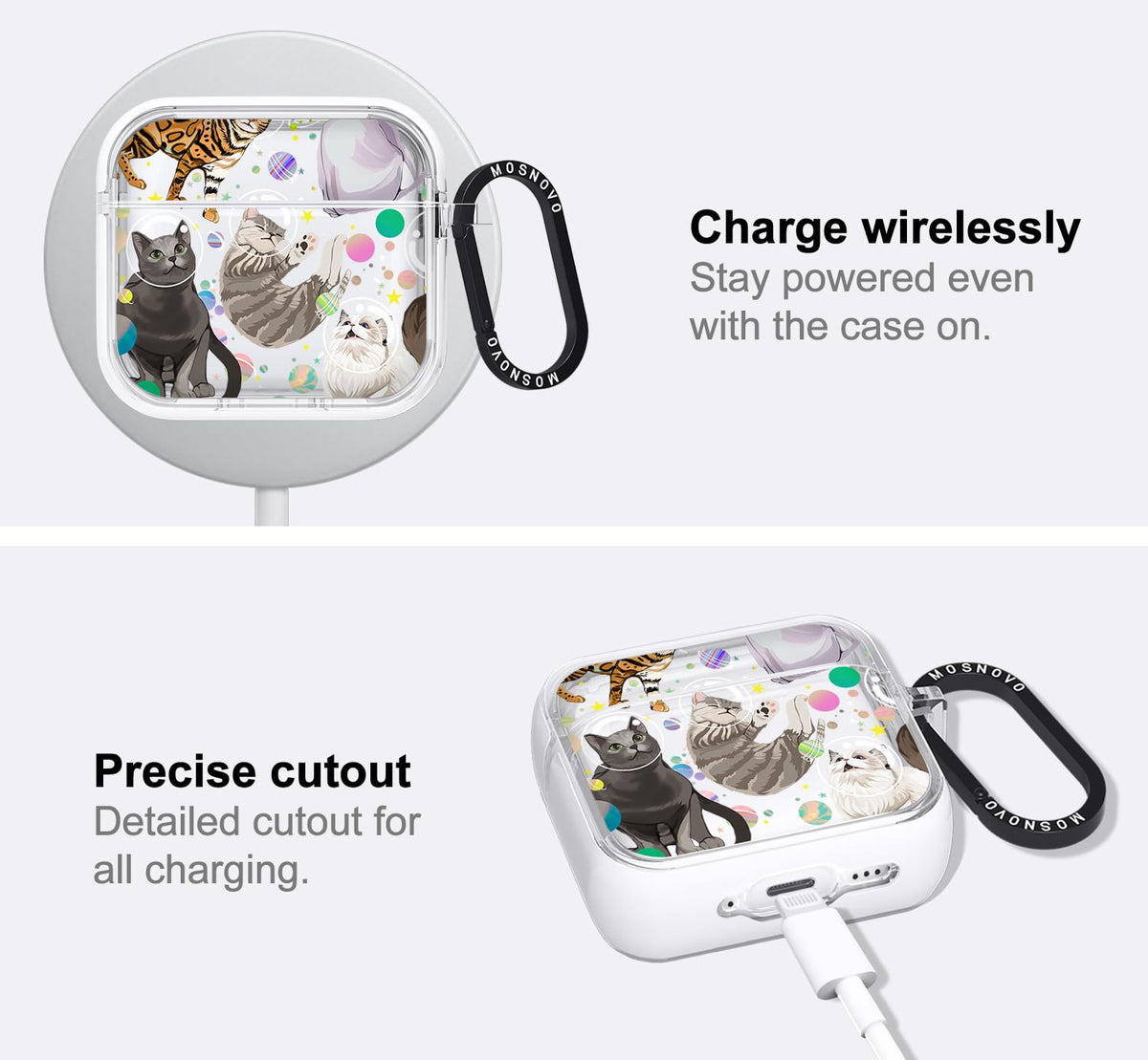 Wireless charging compatible AirPods 4 case with no removal.