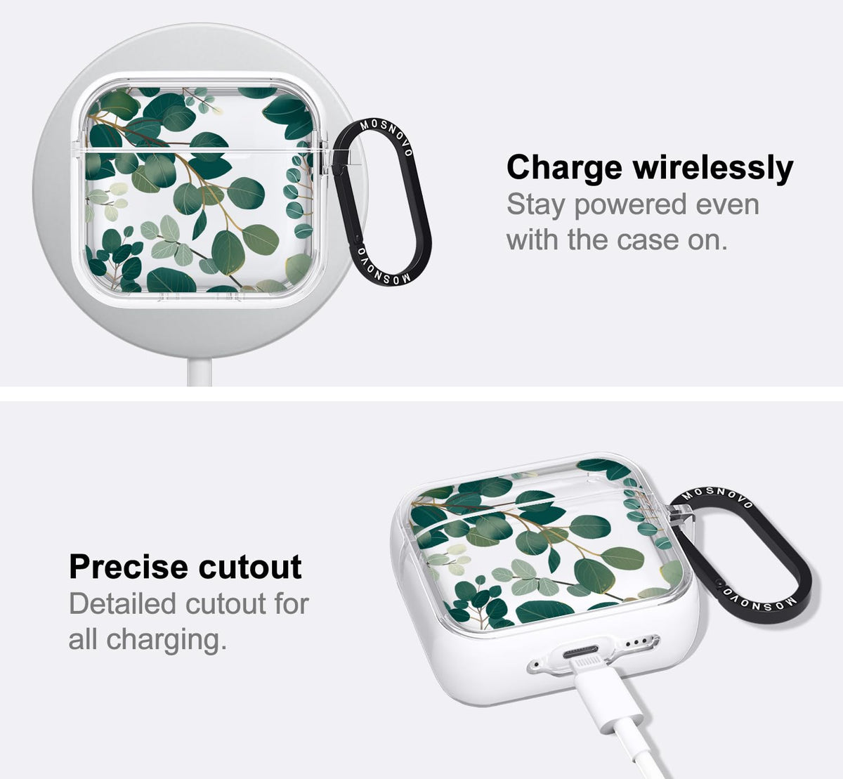 MOSNOVO AirPods 4 case uses yellow-resistant material for lasting clarity.