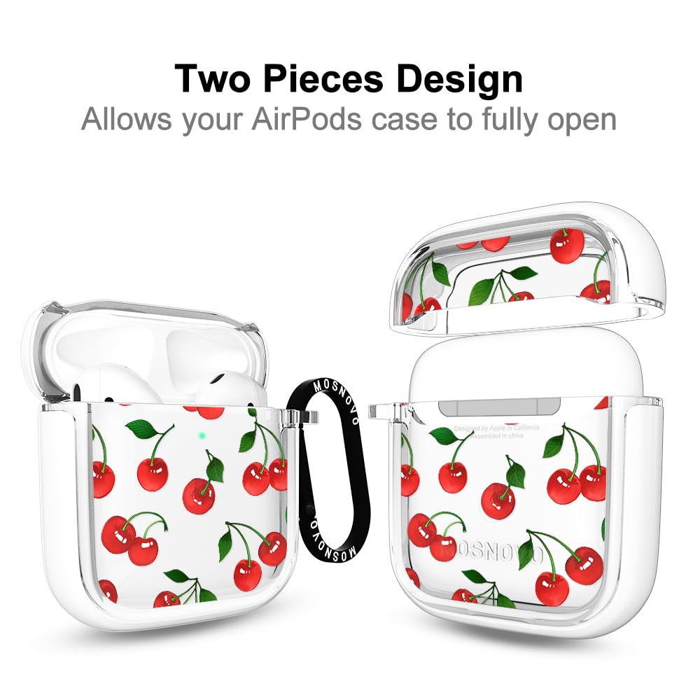 MOSNOVO AirPods Case Cherry with Luxe Metal Ring keeps AirPods accessible and protected.
