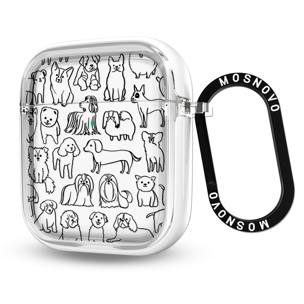 MOSNOVO AirPods Case Doodle Dog clear front view for transparent protection