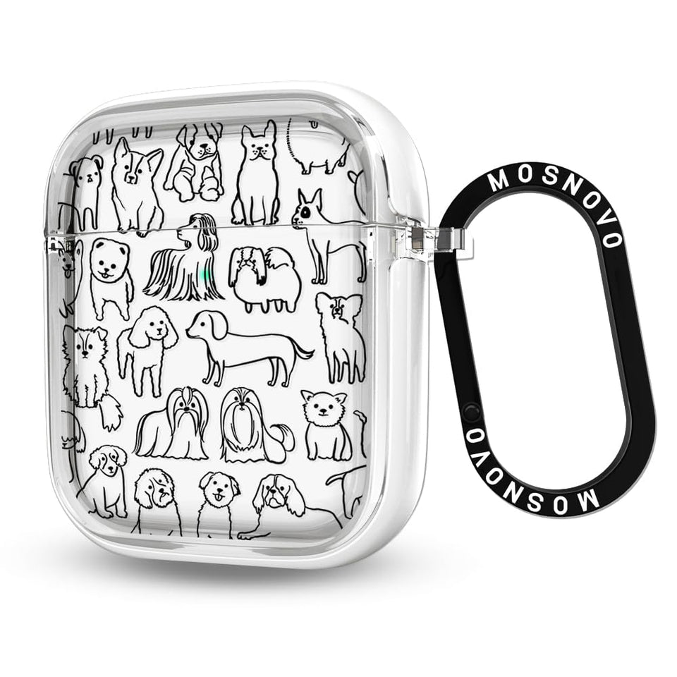 MOSNOVO AirPods Case Doodle Dog clear front view for transparent protection