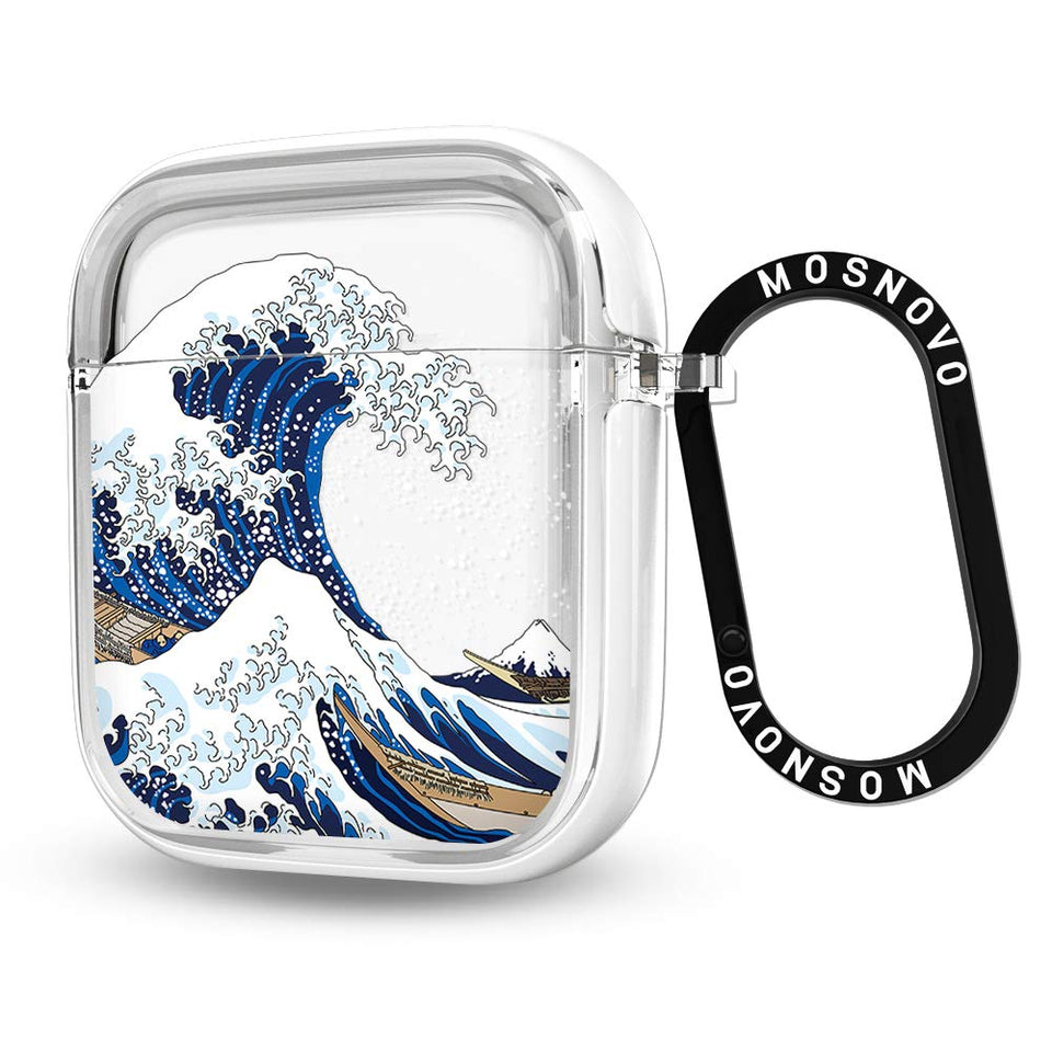 MOSNOVO AirPods Case Great Wave front view showing protective clear shell
