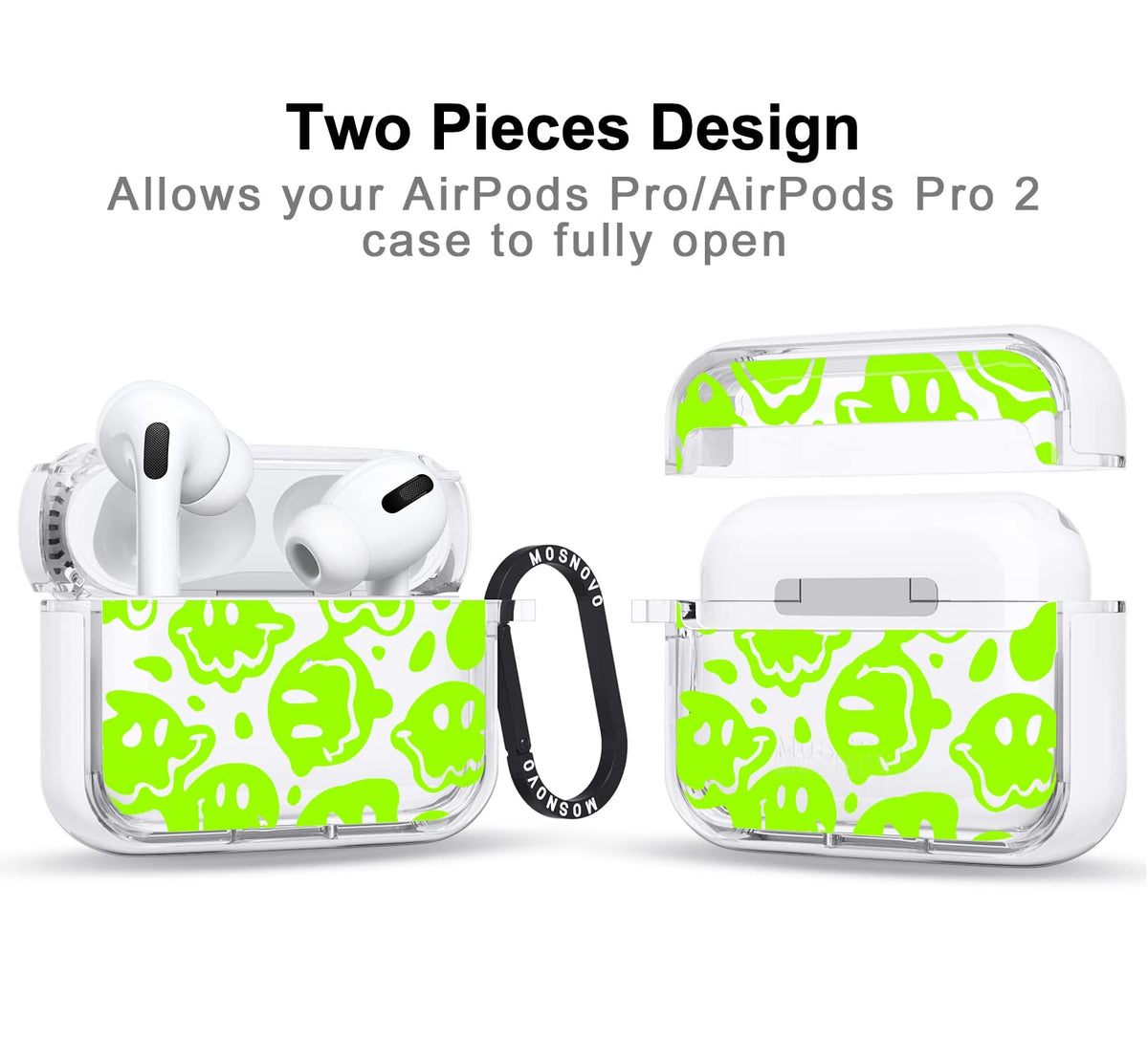 MOSNOVO AirPods Pro 2 case featuring distorted green smiles design for style