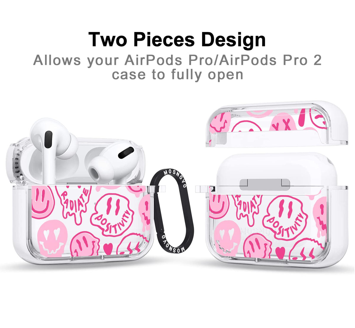 MOSNOVO AirPods Pro 2 case with luxe metal ring for easy access.