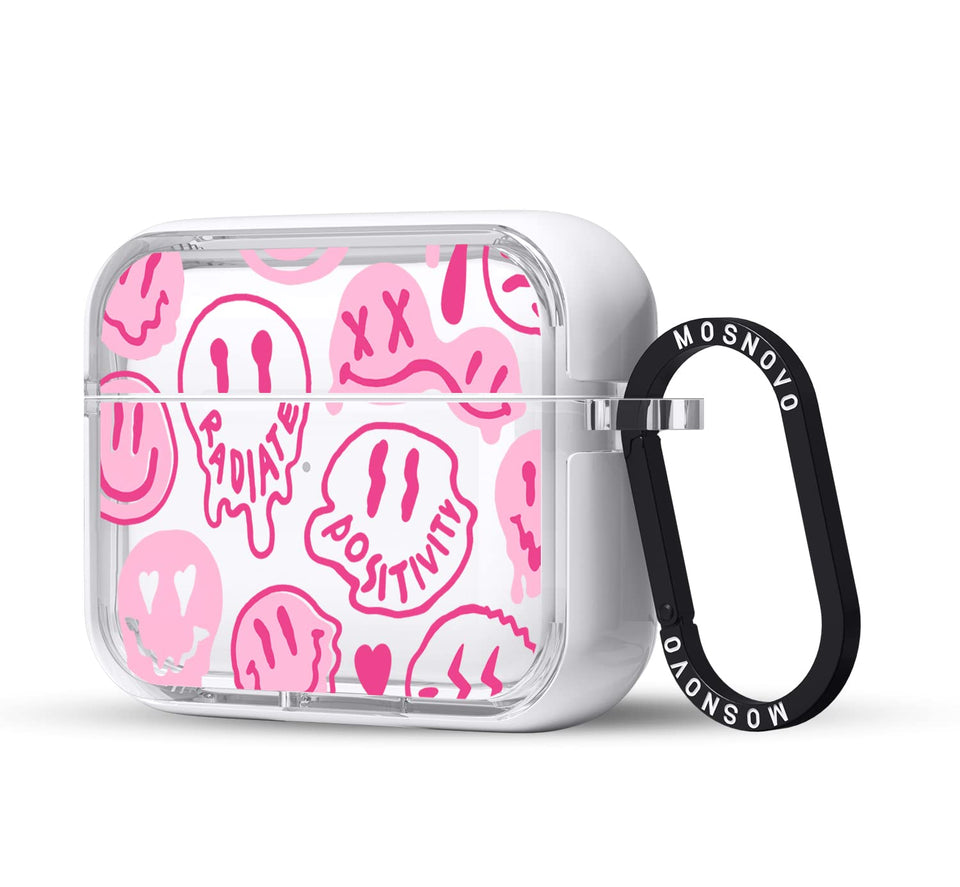 MOSNOVO AirPods Pro 2 case with pink dripping smiles front for daily style.